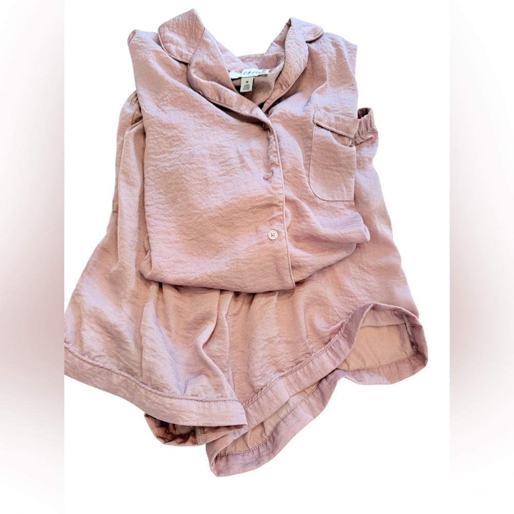 COMO Sleep  Pajama PJ 's Satin-Feel Pajama Set Blush Pink Size M